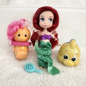 Disney Animator 5” Doll Little Mermaid Ariel Flounder Mini Lot Set Toy Accessory